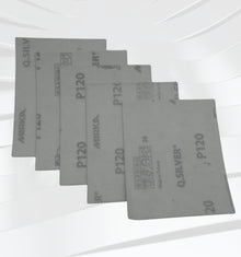 Mirka 3" x 4" Q-Silver 120 grit hook & loop (Velcro) backed abrasive strip